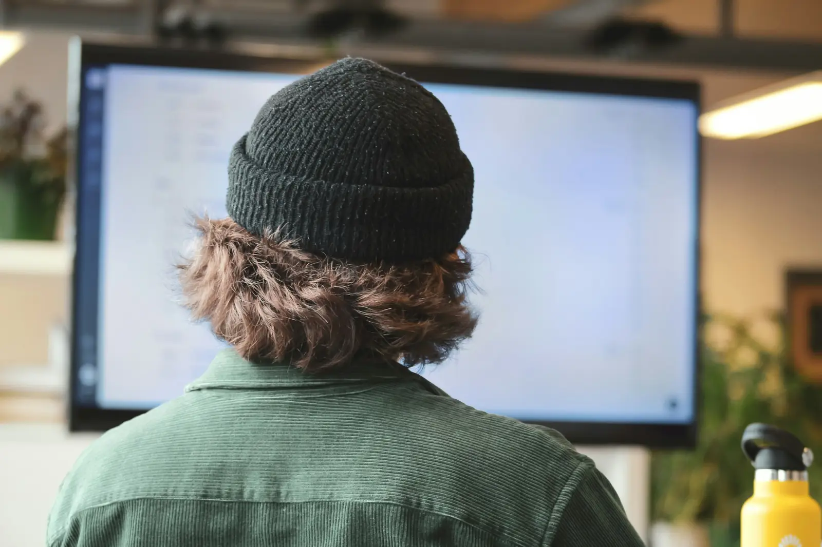 Person reviewing information on a computer monitor